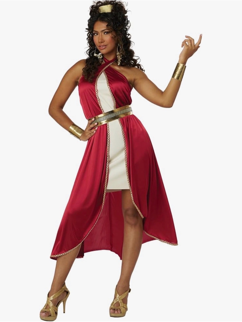 NWT California Costumes Red Grecian Costume Dress with Gold Accessories
